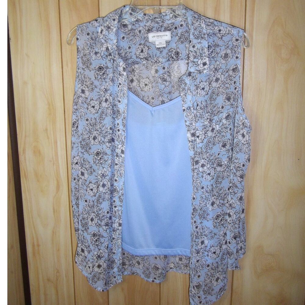 Liz Claiborne Cottagecore Blue Floral Sheer Blouse & Cami Set PXL